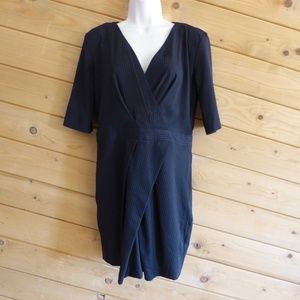 Sisley Black Short Sleeve V-neck Faux Wrap Dress M